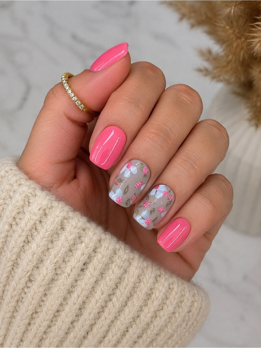 Pink Floral Press-On Nails | 24 Pc Short Glossy Square